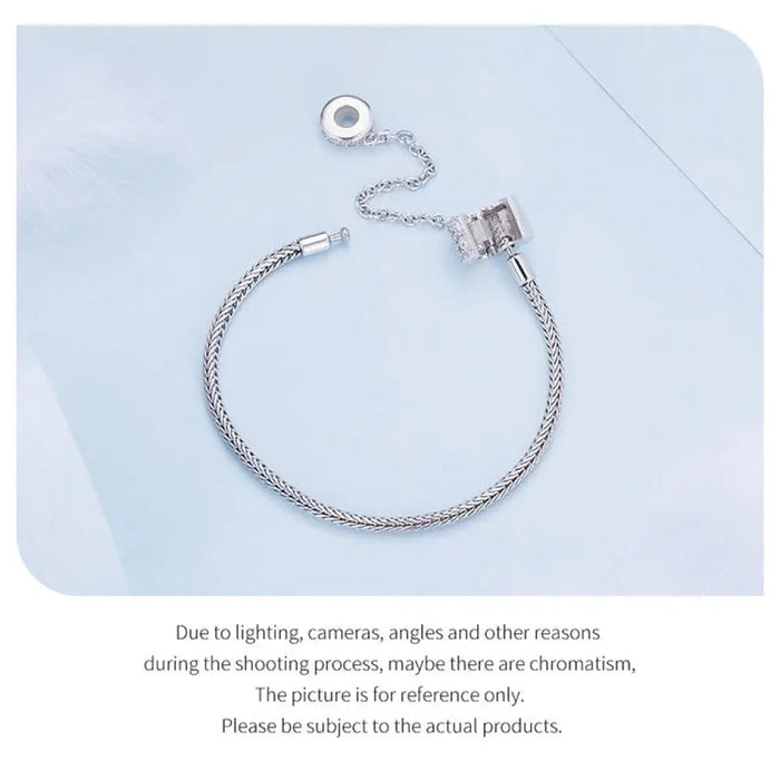 925 Sterling Silver Basic Charm Beads Safety Chain Bracelet