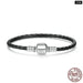 925 Sterling Silver Black Leather Bracelets For Women