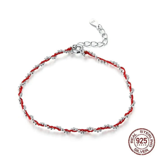 925 Sterling Silver Black And Red Rope Beads Chain Bracelets