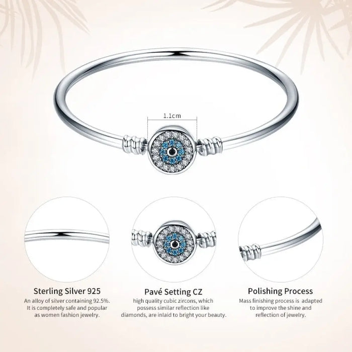 925 Sterling Silver Blue Evil Eye Luxury Chain Bracelet For