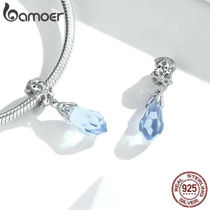 925 Sterling Silver Blue Snowflake Spacer Charm Frozen Ice