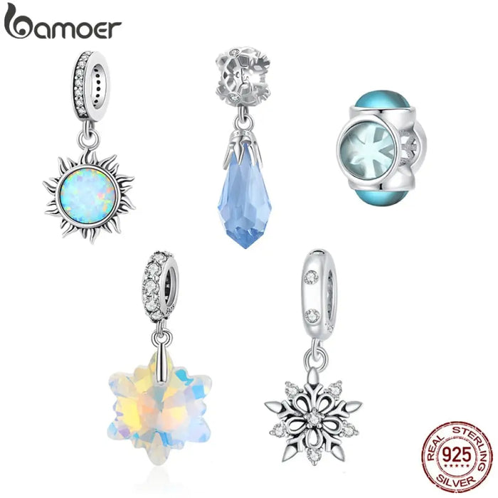 925 Sterling Silver Blue Snowflake Spacer Charm Frozen Ice