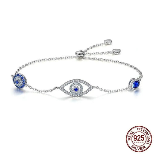 925 Sterling Silver Blue Zircon Evil Eyes Bracelet For Women