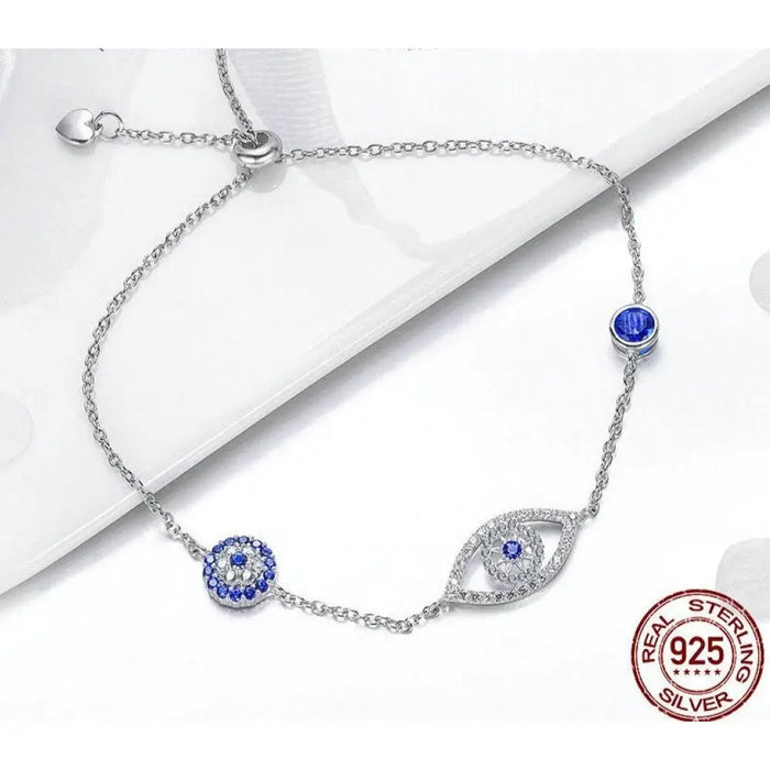 925 Sterling Silver Blue Zircon Evil Eyes Bracelet For Women