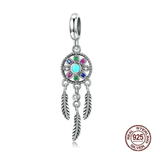 925 Sterling Silver Bohemian Dream Catcher Pendant Dragonfly