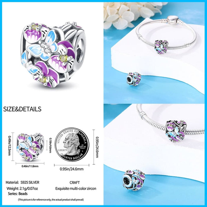 925 Sterling Silver Butterfly Flower Blue Zircon Charms Beads Fit Pandora Bracelets Exquisite DIY Jewelry