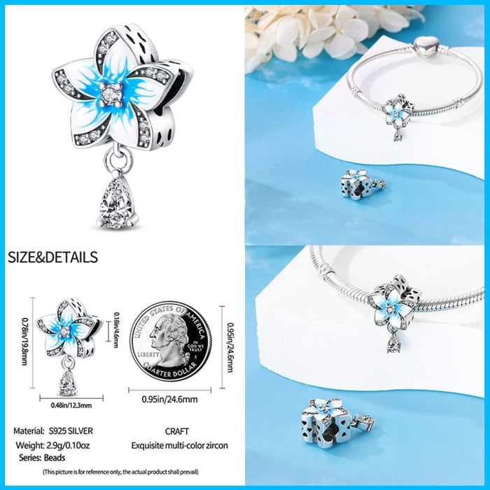 925 Sterling Silver Butterfly Flower Blue Zircon Charms Beads Fit Pandora Bracelets Exquisite DIY Jewelry