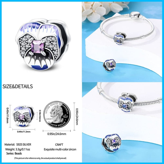 925 Sterling Silver Butterfly Flower Blue Zircon Charms Beads Fit Pandora Bracelets Exquisite DIY Jewelry