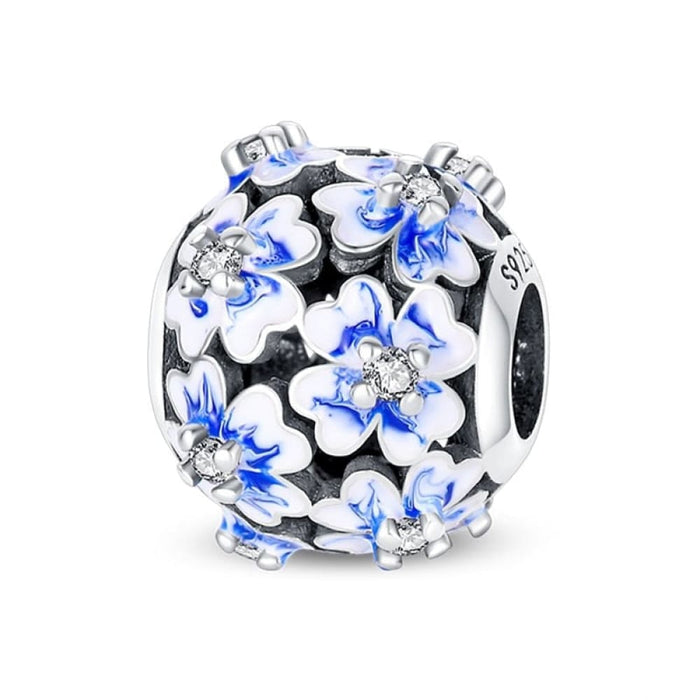 925 Sterling Silver Butterfly Flower Blue Zircon Charms Beads Fit Pandora Bracelets Exquisite DIY Jewelry