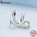 925 Sterling Silver Cartoon Black And White Cat Bead Fit