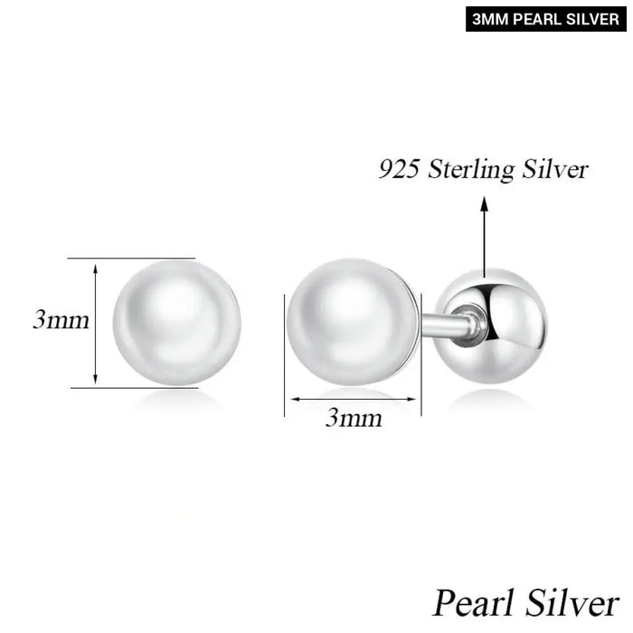 925 Sterling Silver Charm Pearl Beads Screw Stud Earrings