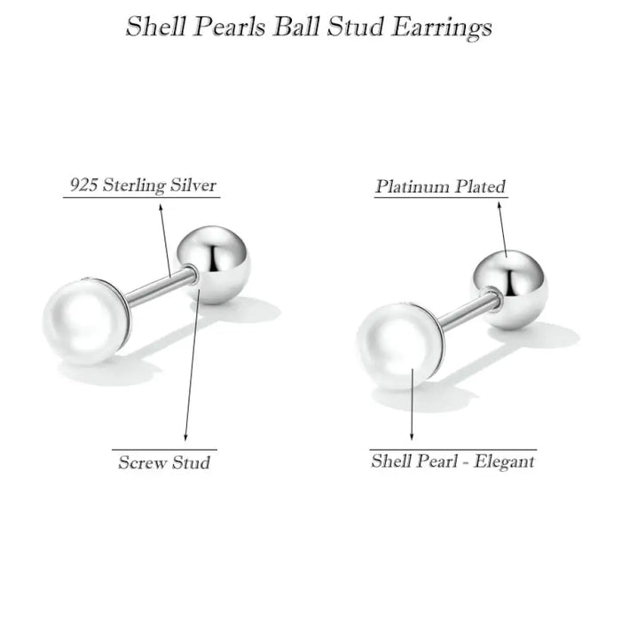 925 Sterling Silver Charm Pearl Beads Screw Stud Earrings