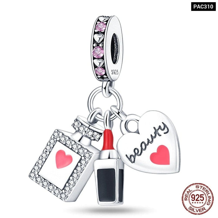 925 Sterling Silver Red Colour Series Heart Shape Charms Beads Fit Pandora Bracelets Lucky Jewelrys