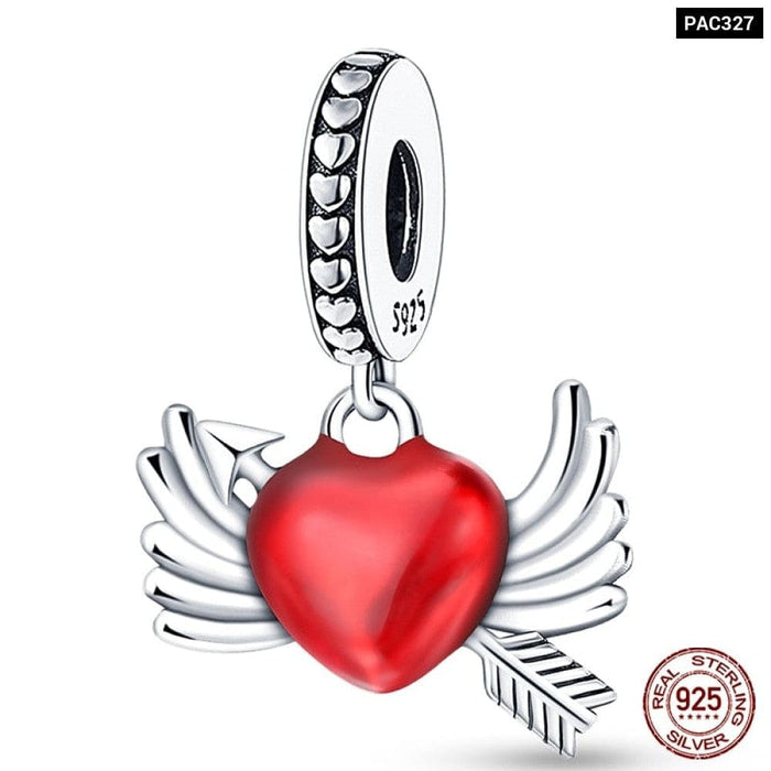 925 Sterling Silver Red Colour Series Heart Shape Charms Beads Fit Pandora Bracelets Lucky Jewelrys