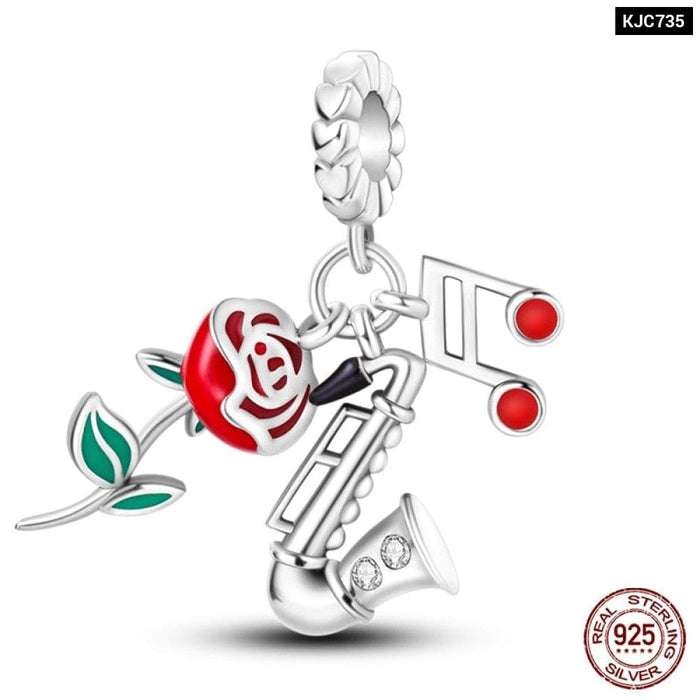 925 Sterling Silver Red Colour Series Heart Shape Charms Beads Fit Pandora Bracelets Lucky Jewelrys