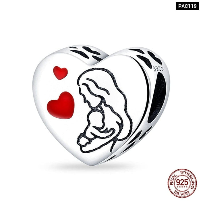 925 Sterling Silver Red Colour Series Heart Shape Charms Beads Fit Pandora Bracelets Lucky Jewelrys