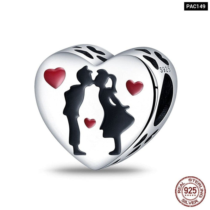 925 Sterling Silver Red Colour Series Heart Shape Charms Beads Fit Pandora Bracelets Lucky Jewelrys