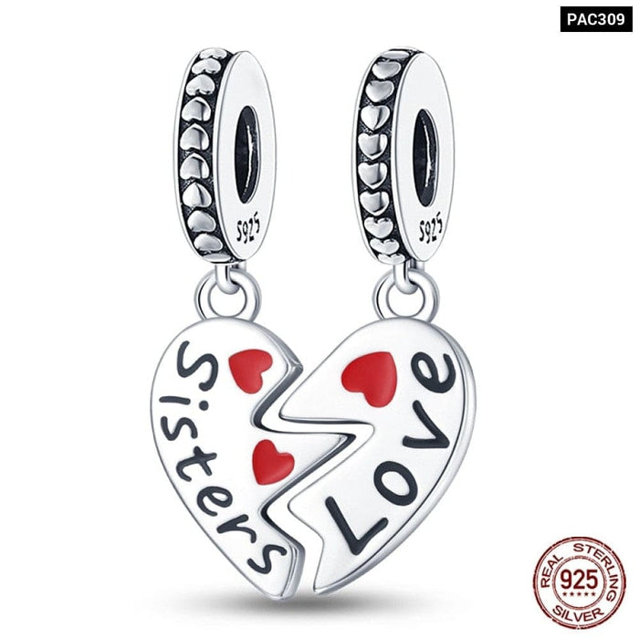 925 Sterling Silver Red Colour Series Heart Shape Charms Beads Fit Pandora Bracelets Lucky Jewelrys