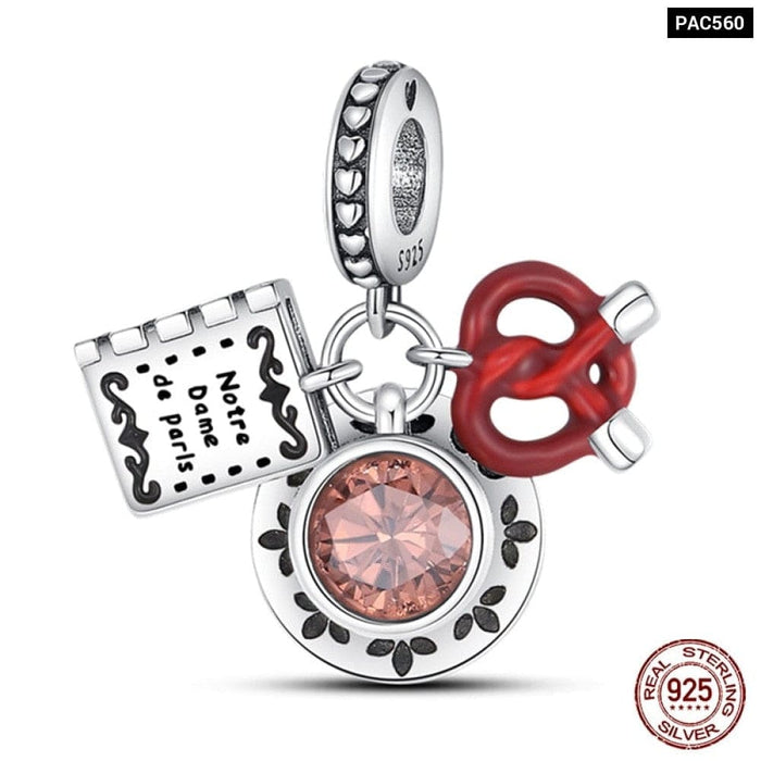 925 Sterling Silver Red Colour Series Heart Shape Charms Beads Fit Pandora Bracelets Lucky Jewelrys