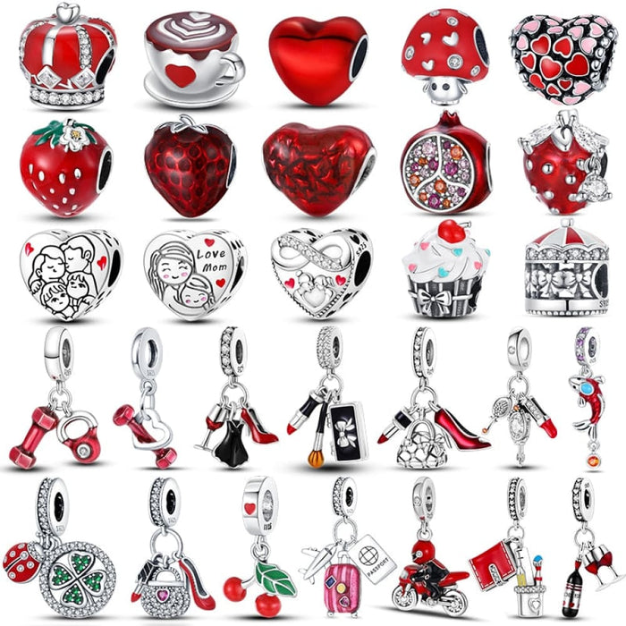 925 Sterling Silver Red Colour Series Heart Shape Charms Beads Fit Pandora Bracelets Lucky Jewelrys