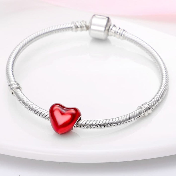 925 Sterling Silver Red Colour Series Heart Shape Charms Beads Fit Pandora Bracelets Lucky Jewelrys