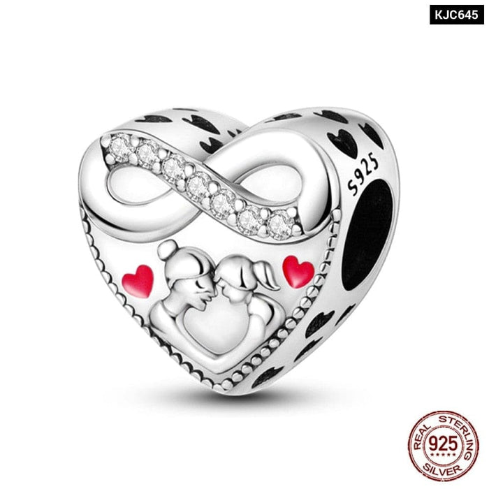 925 Sterling Silver Red Colour Series Heart Shape Charms Beads Fit Pandora Bracelets Lucky Jewelrys