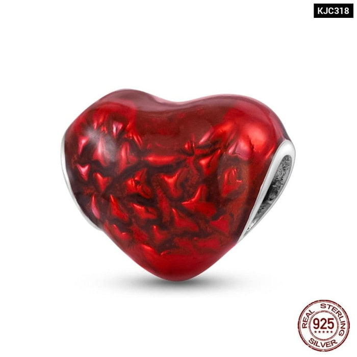 925 Sterling Silver Red Colour Series Heart Shape Charms Beads Fit Pandora Bracelets Lucky Jewelrys