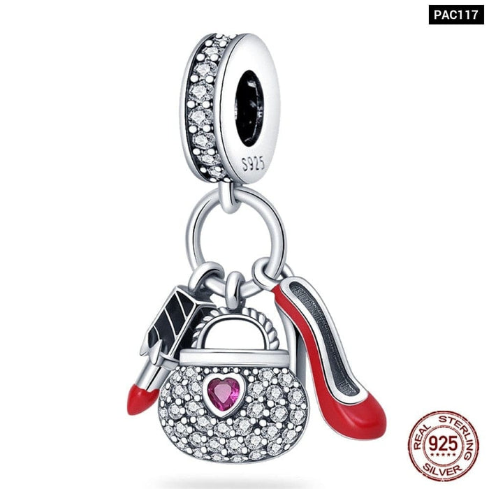 925 Sterling Silver Red Colour Series Heart Shape Charms Beads Fit Pandora Bracelets Lucky Jewelrys