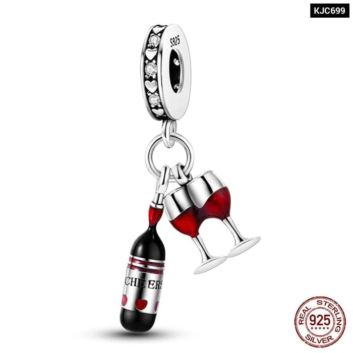 925 Sterling Silver Red Colour Series Heart Shape Charms Beads Fit Pandora Bracelets Lucky Jewelrys