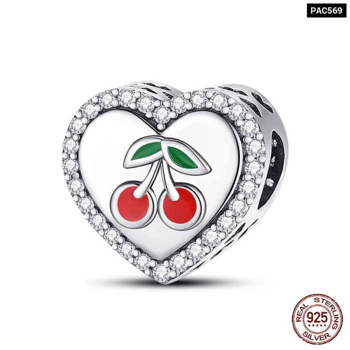 925 Sterling Silver Red Colour Series Heart Shape Charms Beads Fit Pandora Bracelets Lucky Jewelrys