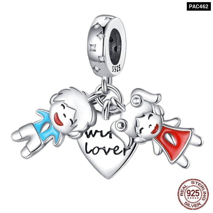 925 Sterling Silver Red Colour Series Heart Shape Charms Beads Fit Pandora Bracelets Lucky Jewelrys