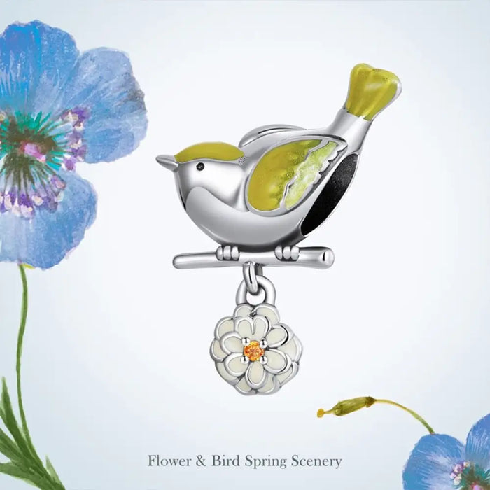 925 Sterling Silver Coloured Flower & Bird Charms Sunflower