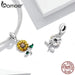 925 Sterling Silver Coloured Flower & Bird Charms Sunflower