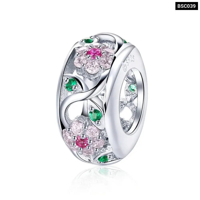 925 Sterling Silver Colourful Birds Flowers Leaves Cz