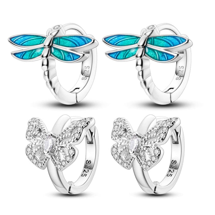 925 Sterling Silver Colourful Dragonfly Butterfly Animal Earrings For Women Exquisite Anniversary Jewelry