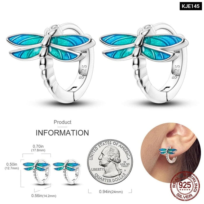 925 Sterling Silver Colourful Dragonfly Butterfly Animal Earrings For Women Exquisite Anniversary Jewelry