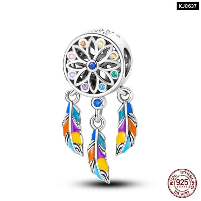 925 Sterling Silver Colourful Dreamcatcher Charms Beads Fit Pandora Bracelets Exquisite DIY Jewelrys