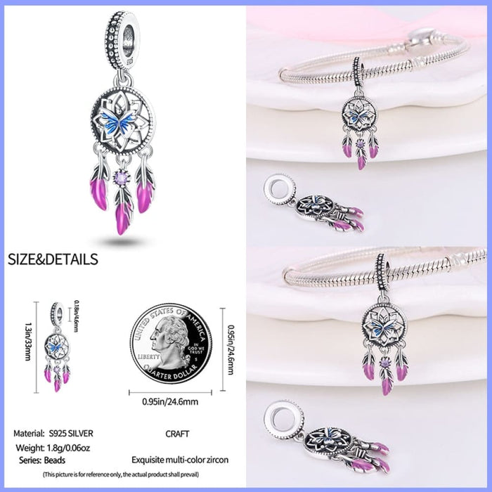 925 Sterling Silver Colourful Dreamcatcher Charms Beads Fit Pandora Bracelets Exquisite DIY Jewelrys