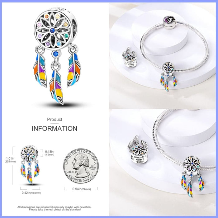 925 Sterling Silver Colourful Dreamcatcher Charms Beads Fit Pandora Bracelets Exquisite DIY Jewelrys