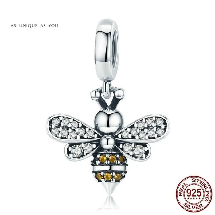 925 Sterling Silver Crystal Bee Charm Fit Women Bracelets