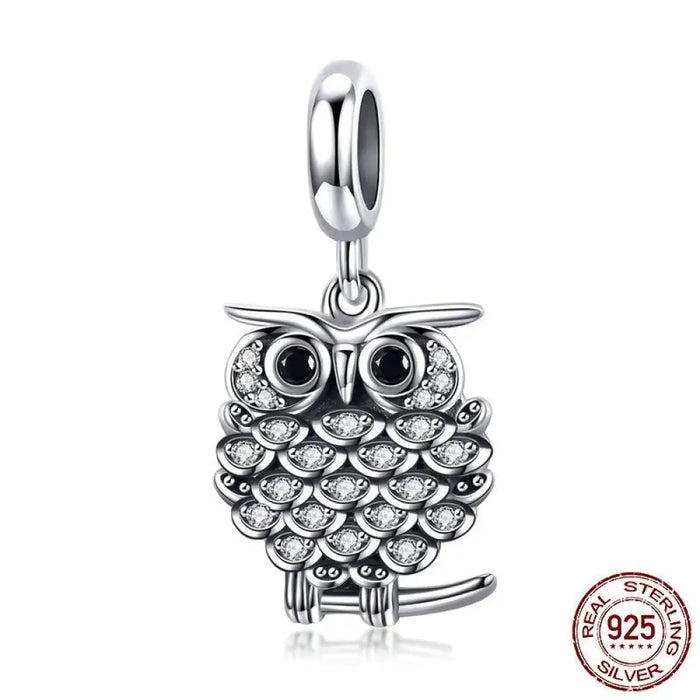 925 Sterling Silver Crystal Owl Lovely Animal Shape Beads