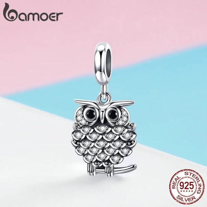 925 Sterling Silver Crystal Owl Lovely Animal Shape Beads