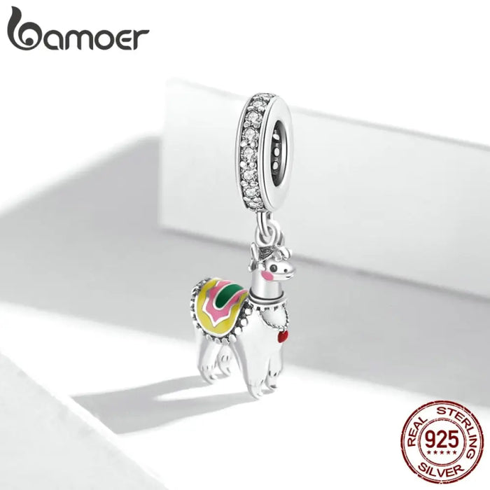 925 Sterling Silver Cute Alpaca Charm For 3mm Bracelet