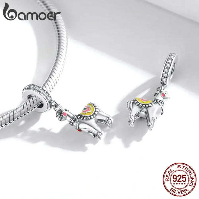 925 Sterling Silver Cute Alpaca Charm For 3mm Bracelet