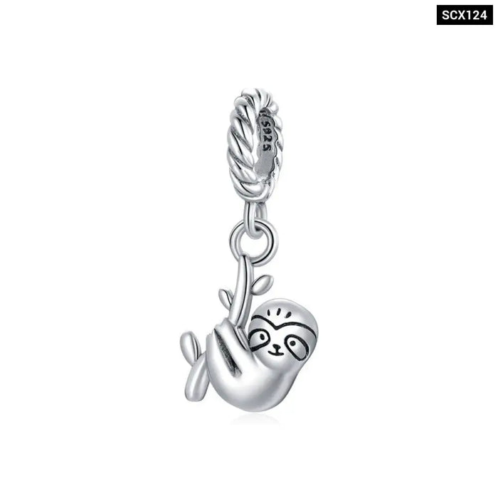 925 Sterling Silver Cute Cat Animal Charm Pendant Fit