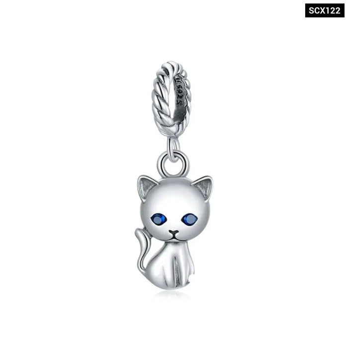 925 Sterling Silver Cute Cat Animal Charm Pendant Fit