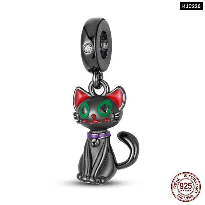 925 Sterling Silver Cute Black Cat Pet Charms Beads Fit Pandora Bracelets Fine DIY Jewelry For Women