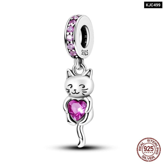 925 Sterling Silver Cute Black Cat Pet Charms Beads Fit Pandora Bracelets Fine DIY Jewelry For Women