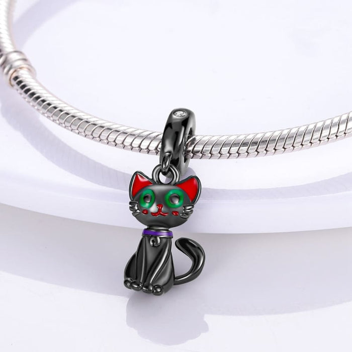 925 Sterling Silver Cute Black Cat Pet Charms Beads Fit Pandora Bracelets Fine DIY Jewelry For Women