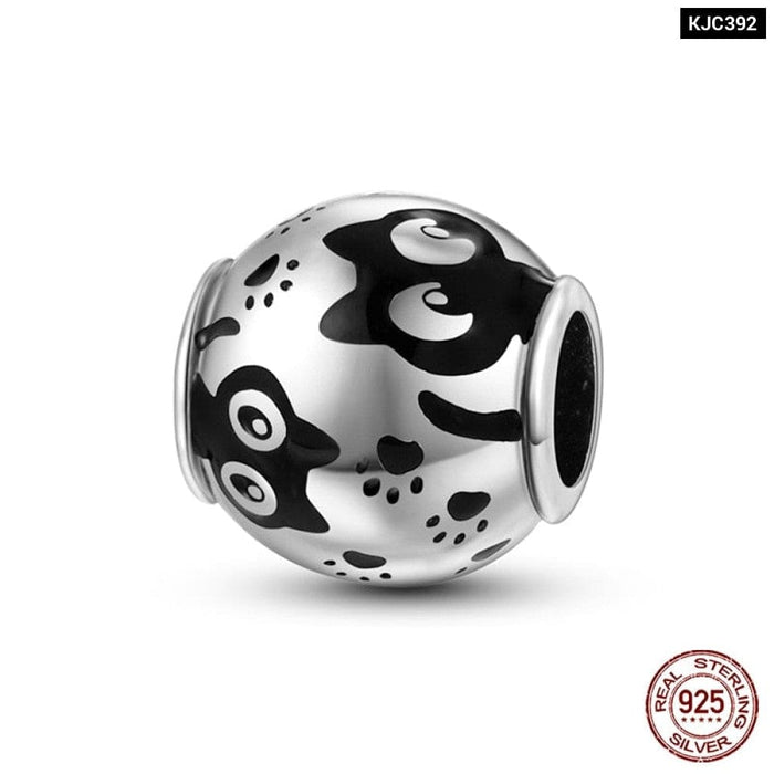 925 Sterling Silver Cute Black Cat Pet Charms Beads Fit Pandora Bracelets Fine DIY Jewelry For Women